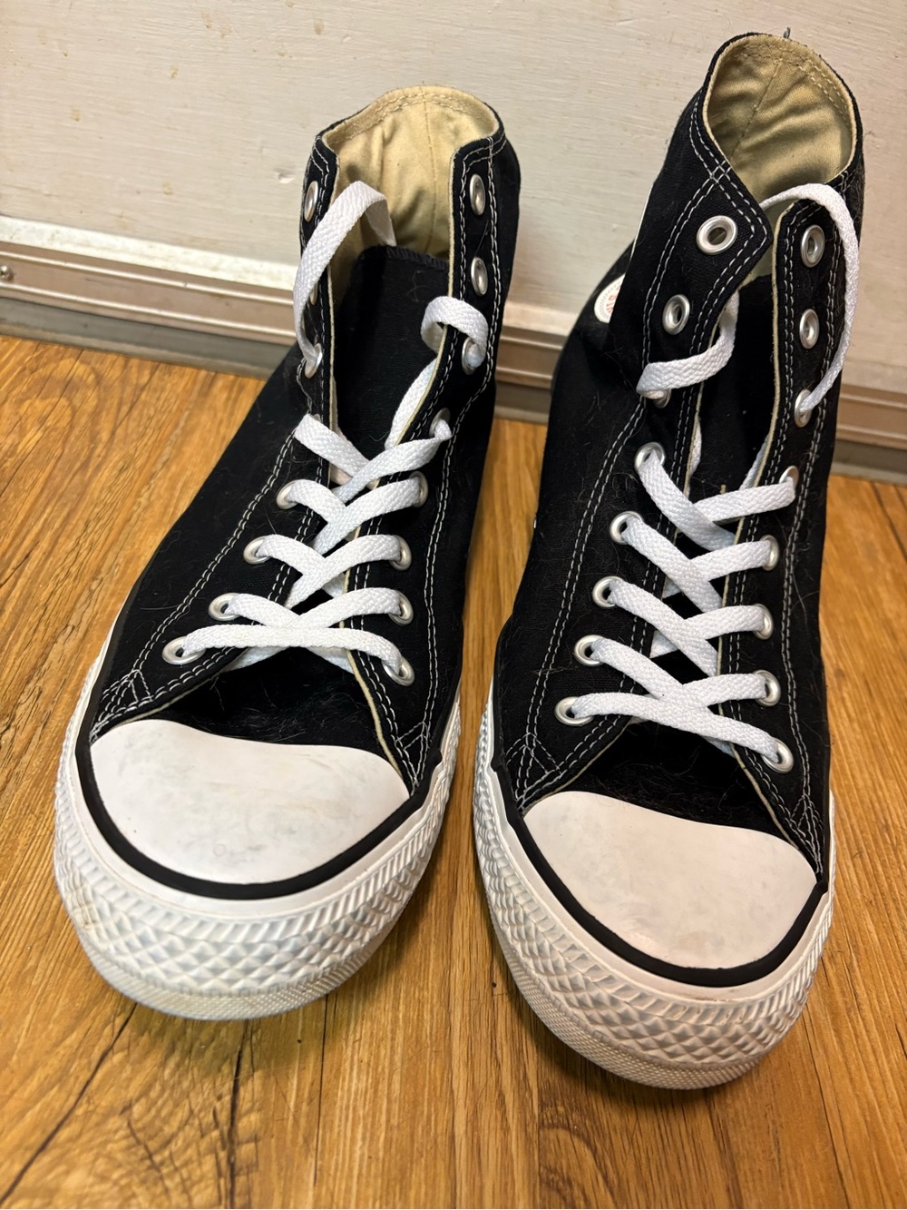 Converse Black and White High-Top Sneakers with Custom Paranoids Patch